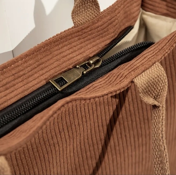 Vintage Retro Urban Chic Brown Chestnut Corduroy Crossbody Bag Minimalist Tote - Picture 8 of 16